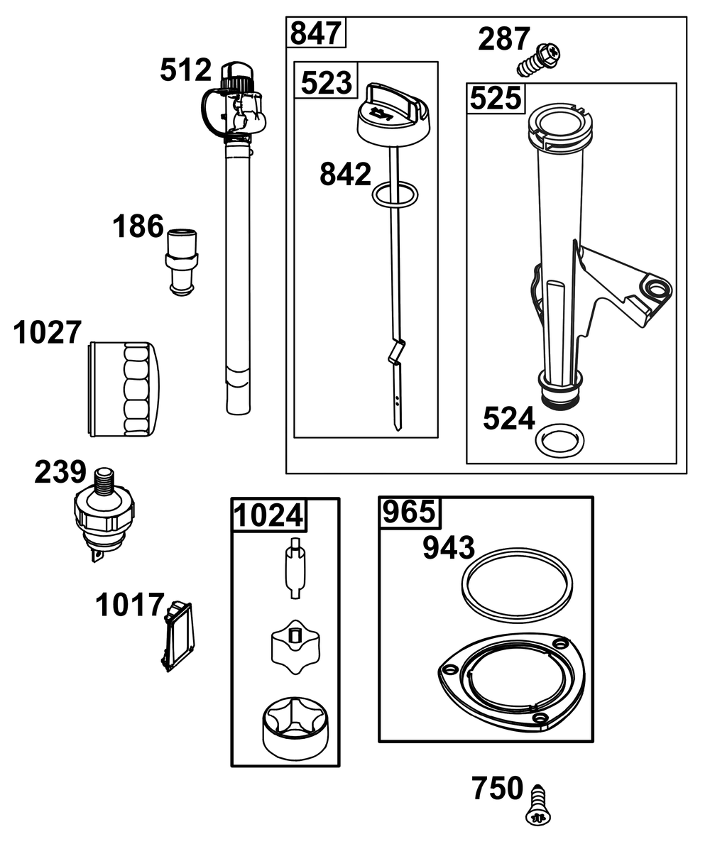 Lubrication Group Diagram and Parts List for 44T977-0042-G1 400000 - 699999 Briggs and Stratton Engine